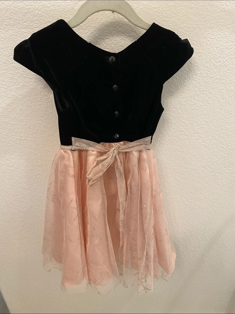 Jona Michelle Black Velvet Bodice with Blush Pink Tulle Skirt Flower Dress